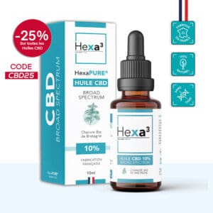 Huile CBD 10% broad spectrum chanvre bio Hexa3