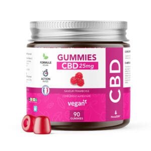 boite de 90 gummies CBD 25mg saveur framboise